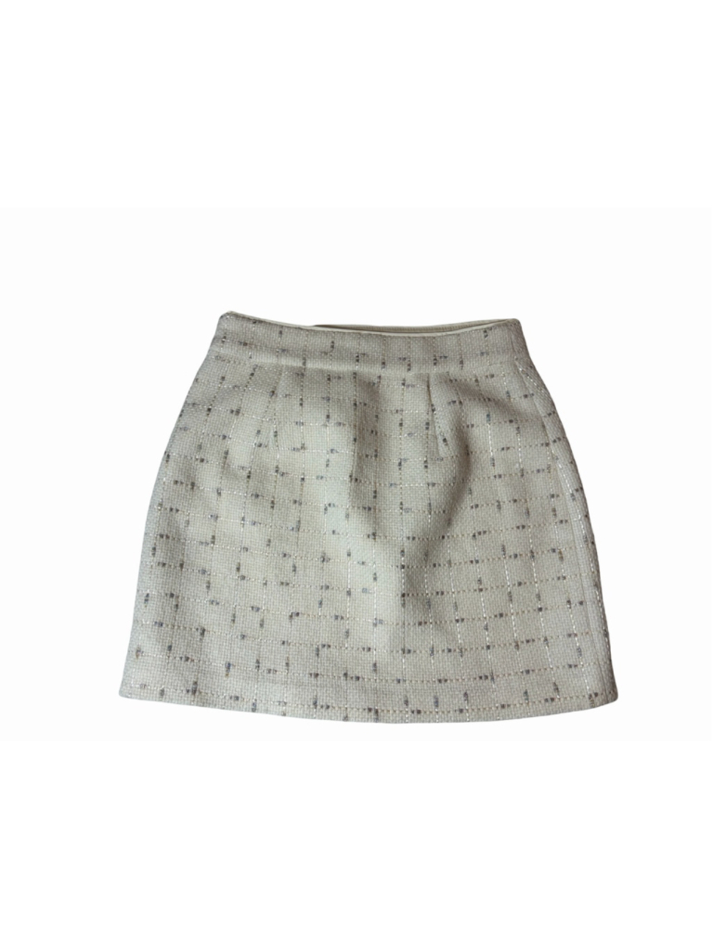 Assignment Womens M Ivory Metallic Tweed Mini Skirt Wool Blend Lined